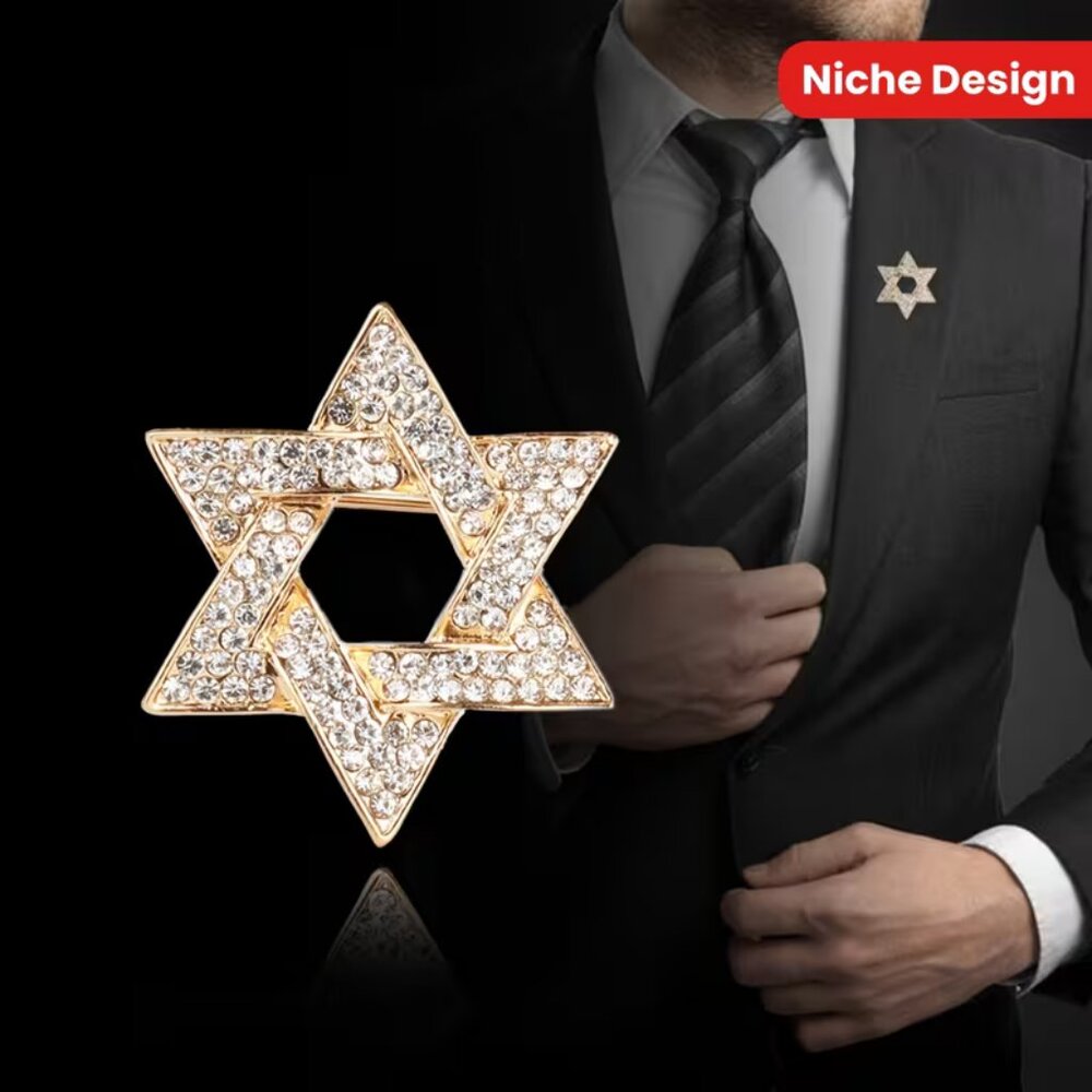 Star of David Jewish Brooch Rhinestone Encrusted - Picture 2 of 4